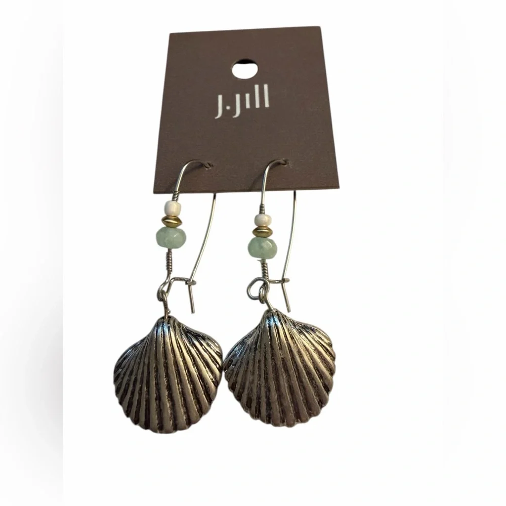 J. Jill Silver Shell Earrings with Green and Cream Accents